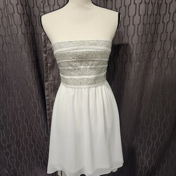 WOW Couture Strapless White and Silver Dress - Picture 1 of 6